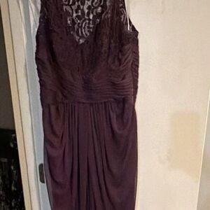 David's Bridal Plum Lace Illusion Neckline Bridesmaid Formal Gown